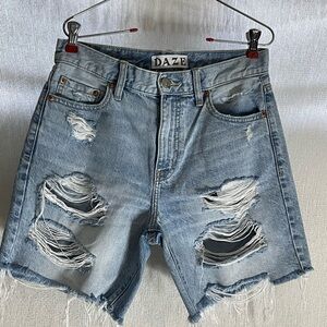 Daze Women's Distressed Blue Jean Shorts